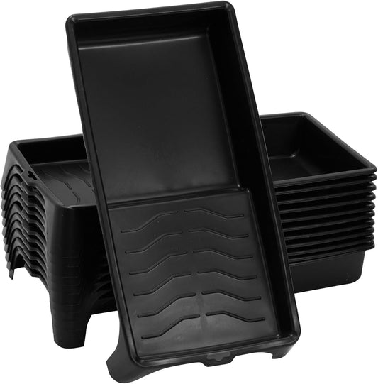 12 Pack 4 Inch Paint Tray Pans with Liners for Rollers - Ripped, Small Design for Painting Walls, Floors, Home Improvement, DIY (Black) - Roller Tray