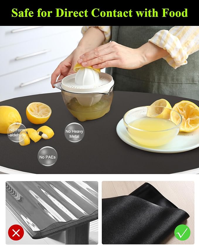 Black Plastic Table Cover Protector, 48" Round Waterproof Easy Flat PVC Desk Pad Mat, 1.5mm Thick Vinyl Table Top Protector for Dining Room Table, Office, Dresser
