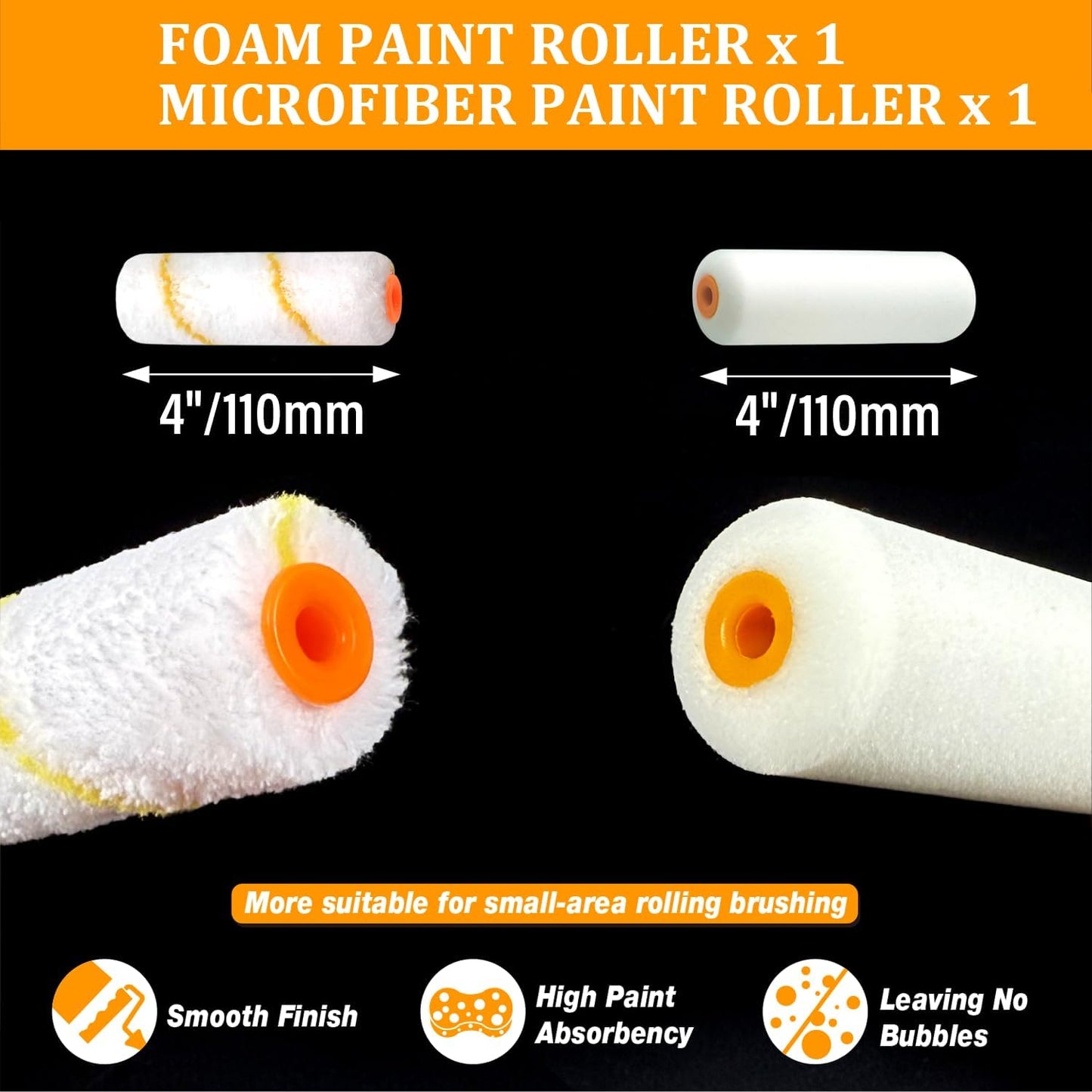 4-inch Paint Roller Tray Set, 15-Pack Painting Tool Kit - 11 Paint Tray & Liners, Foam & Microfiber Paint Roller, Roller Frame, Paint Brush for Painting Wall, DIY Project