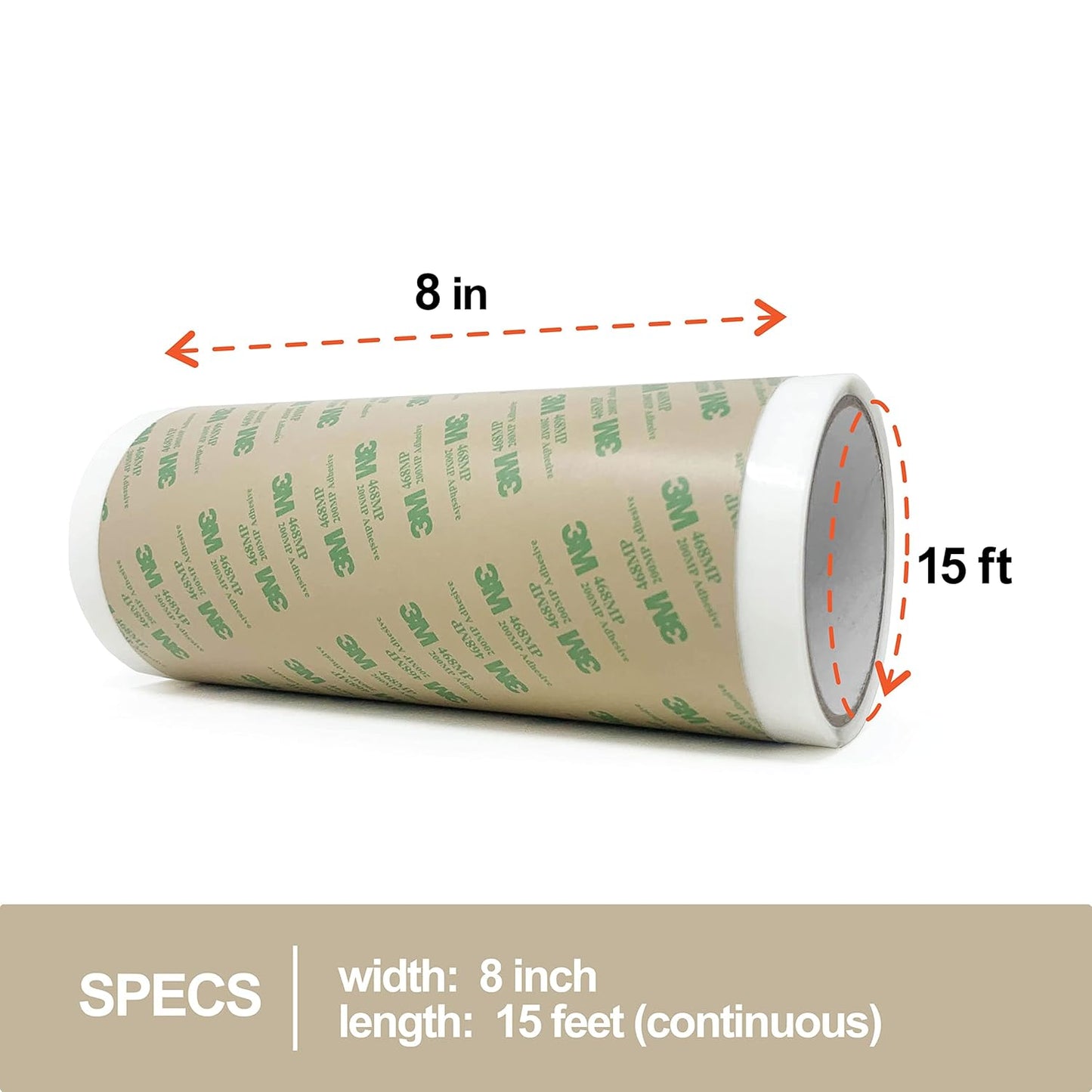 3M 468MP Double Sided Adhesive Transfer Tape Sheet Roll, 8" Width x 15 ft