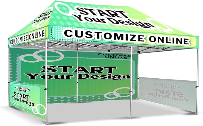 10x20FT Custom Pop Up Canopy Tent with Logo Personalized Trade Show & Event Heavy Duty Aluminum Folding for Outdoor Markets, Business Branding Advertising (Top Canopy+1 Full Wall+2 Half Walls)