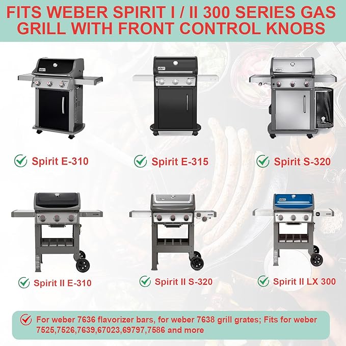 SUS 304 Grill Grates & 15.3" Flavorizer Bars for Weber Spirit I / II 300 Series, for Weber Spirit S-310,E-310,S-320,E-320,SP-330,SP-320,S-330,SP-310 Grills with Front Control Knobs,for Weber 7638 7636