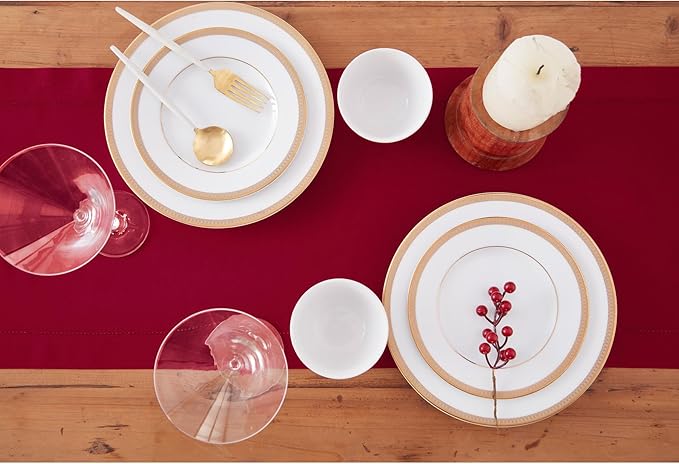 Solino Home Cotton Linen Red Table Runner 90 Inches Long - Hemstitch 14 x 90 Inch Table Runner for Winter, Valentines