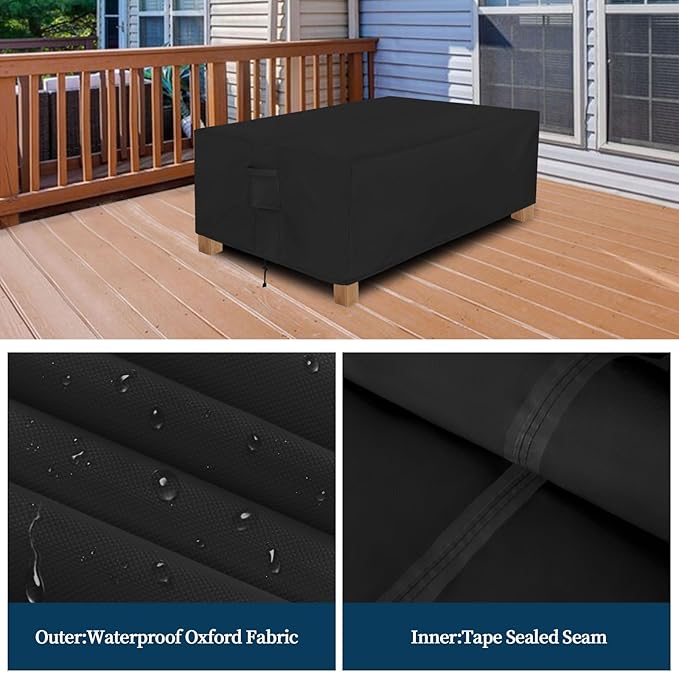 Easy-Going Patio Furniture Cover Waterproof Outdoor Rectangular Coffee Table Cover with Seal Tape at Seams (48" L x 28" W x 16" H, Black)