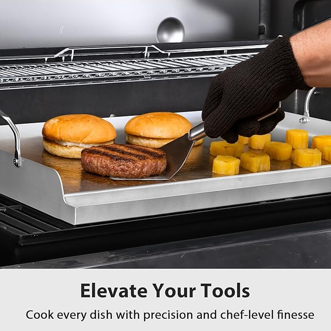Utheer 23" x 16" Ceramic Nonstick Stainless Steel Griddle for Gas, Charcoal, Grill, Large Stove Top Griddle, Non-Toxic, PFAS/PFOA/PTFE Free, Oven Up to 500°F, for BBQ, Camping & Kitchen, Sliver