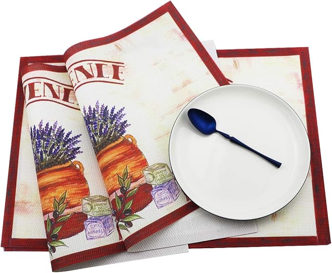 Gugrida Nature Place Mats Set of 6 Washable PVC Dining Table Placemats (Colorful)
