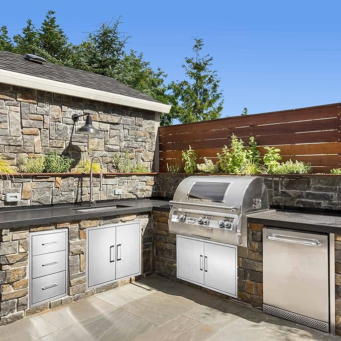 TIANAI Outdoor Kitchen Drawers Stainless Steel Triple Drawer - 18" W x 24" H x 23" D,Flush Mount for Outdoor Kitchen or BBQ Island