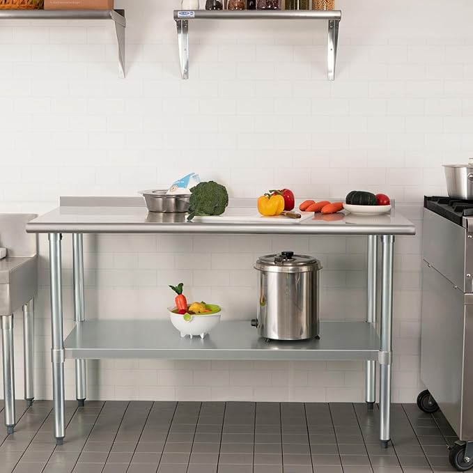 HARDURA Stainless Steel Prep & Work Table 30 x 72 Inches NSF Heavy Duty Commercial with Undershelf and Backsplash, Galvanized Legs for Commercial Food Prep