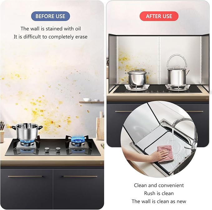 4 Sided Grease Splatter Guard Foldable Splatter Guard for Stove Stainless Steel Oil Splatter Screens Backsplash for Wall Gas Range Frying Pan Camping (11.8×31.5×15.7inches)