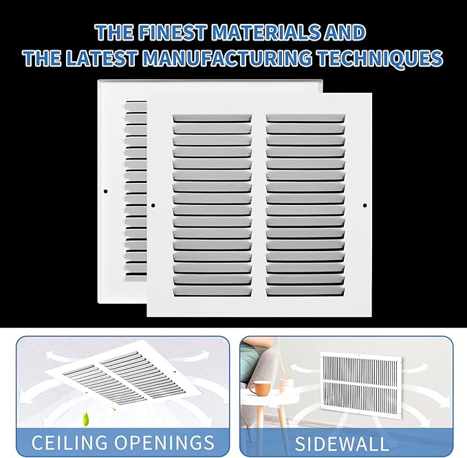 8x8 Vent Cover (Duct Opening Size), Air Return Vent Cover, AC Vent Cover, Cold Air Return Vent Cover, Flat Return Air Grilles, Outer Dimensions:9.75"W x 9.75"H (8"W x 8"H, Duct Opening)