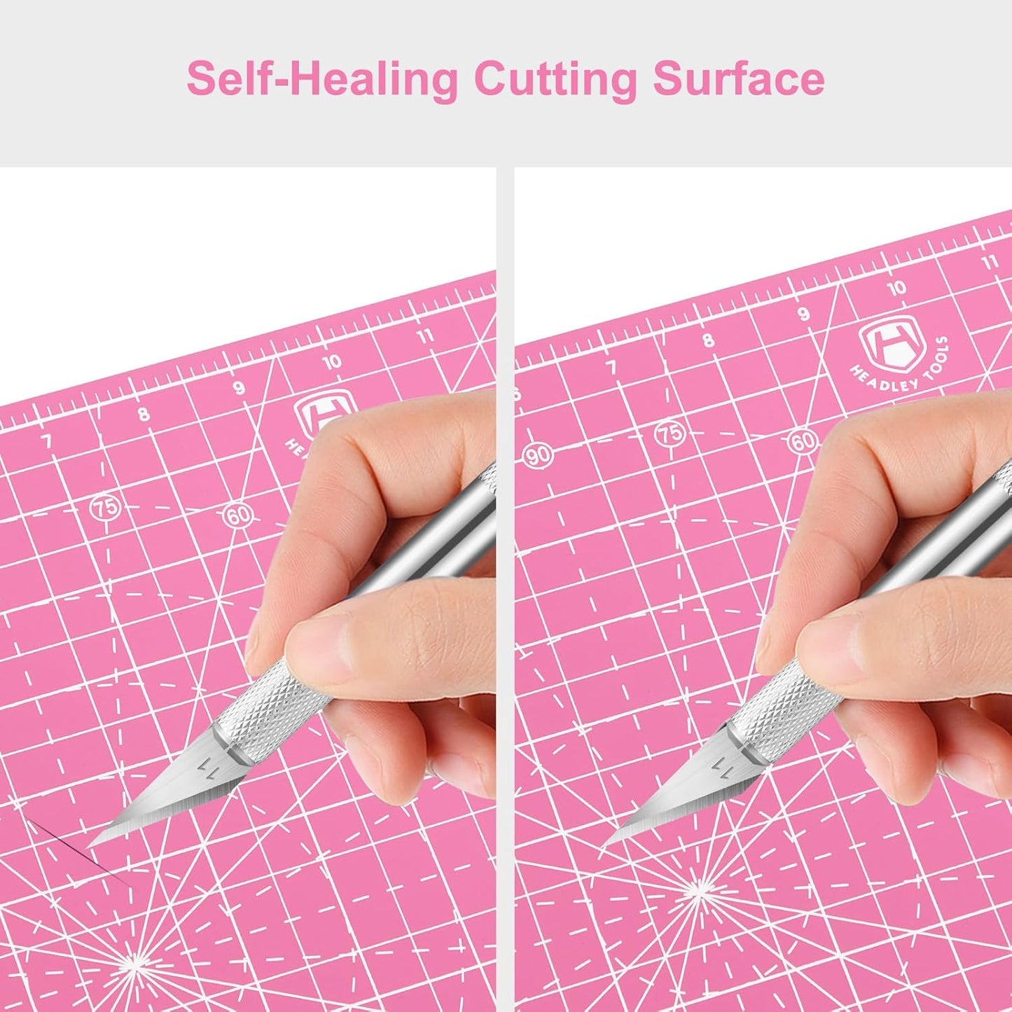 Headley Tools 12"x12" Rotating Cutting Mat, Self Healing Mat with 360-Degree Rotation & Anti-Slip Base, Sewing Board Cutting Mat Perfect for Fabric Quilting Leather Hobby Project，Pink