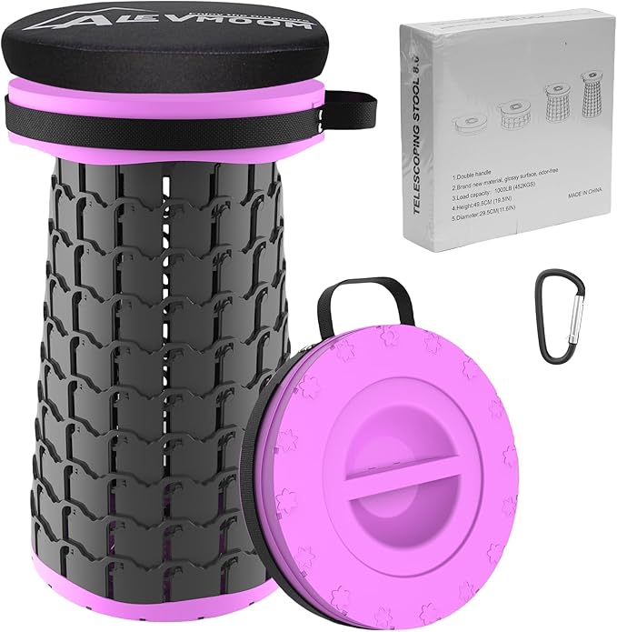 ALEVMOOM Upgraded XXL Collapsible Stool with Cushion 19.7",1000lbs Max Weight,Wider & Taller Pop Up Seat, Heavy Duty Portable Retractable Folding Chair or Travel Foot Rest for Camping & Outdoors