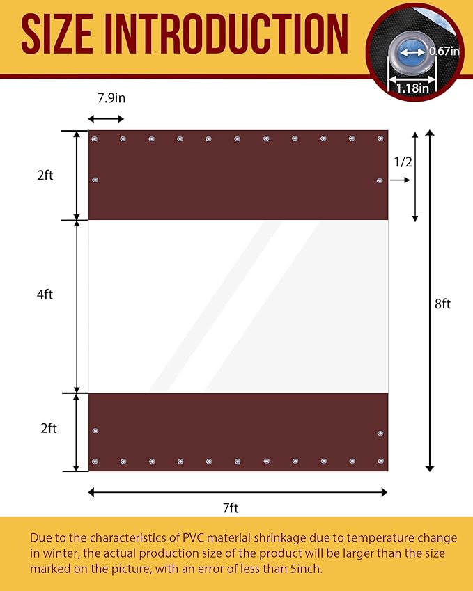 FoundGo 8'H x 7'W Vinyl Curtains for Patio 19oz, Outdoor Clear Vinyl Patio Enclosure,Heavy Duty Clear Tarp Waterproof Vinyl Tarps with Grommets for Pergola, Balcony,Porch,Gazebos，-4℉ Cold Resistant
