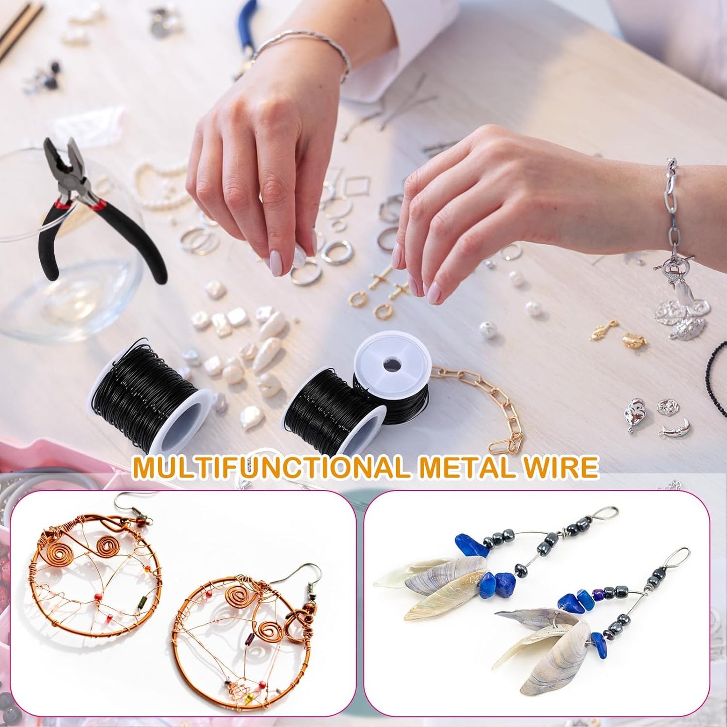 Funrous 5 Rolls 5 Size Jewelry Wire 18, 20, 22, 24, 26 Gauge Copper Wire Kit Jewelry Beading Bendable Craft Metal for Making Crafts, Sculpting with a Pliers (Black)