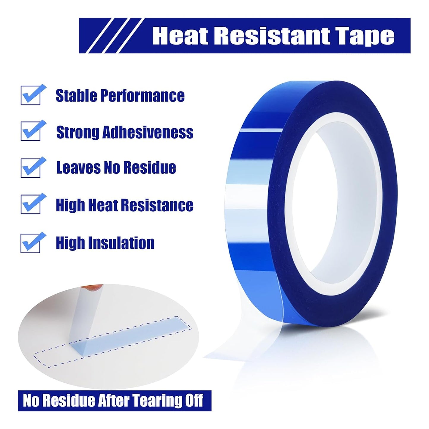 6 Rolls 10mm x16m(52FT) Blue Heat Tape High Temperature Heat Resistant Tape Heat Transfer Tape for Heat Sublimation Press Vinyl,No Residue