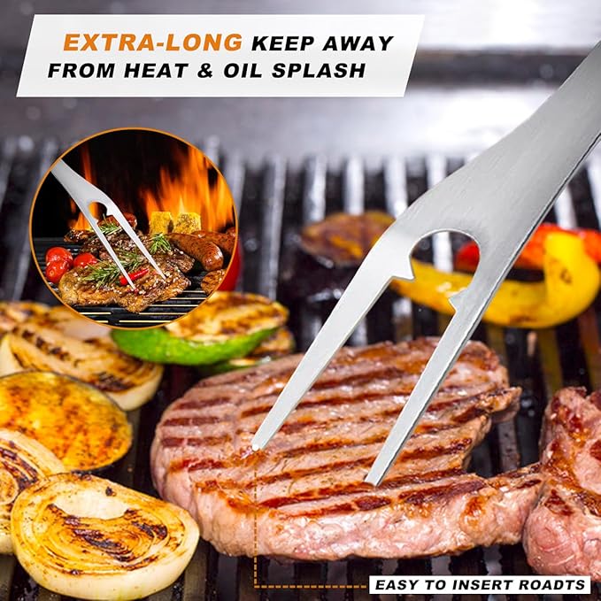 POLIGO 5PCS BBQ Grill Accessories for Outdoor Grill Set Stainless Steel Camping BBQ Tools Grilling Tools Set for Christmas Dads Birthday Presents, Grill Utensils Set Ideal Grilling Gifts for Men Dad