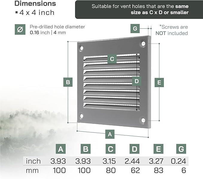 Vent Systems 4'' x 4'' Inch (Overall Dimensions) Pack of 5 - Gray Air Vent Cover - Metal Air Return Grill with Built in Guard Screen - HVAC Ducting Vent Duct Cover for Interior, Exterior Use