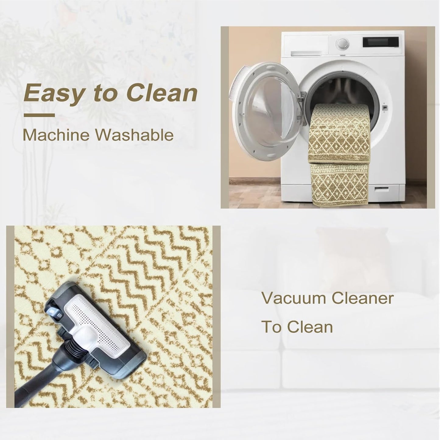 Moroccan Washable Rug for Bedroom, 2x3 Tan Distressed Door Mat Non Slip Kitchen Rug, Low-Pile Soft Faux Wool Floor Carpet for Entryway Kitchen Bathroom Bedroom