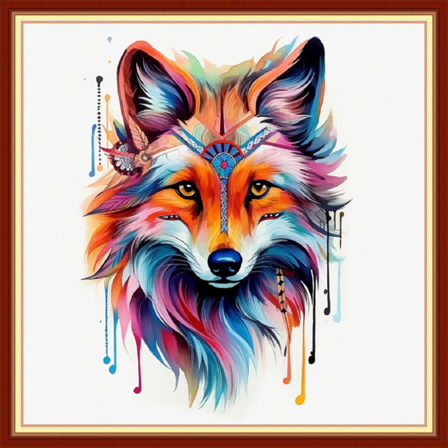 Disxvivy Cross Stitch Stamped Full Embroidery Kits DIY 11CT Cotton Thread Printed DIY Needlepoint Kits Craft Needlework Set Cross-Stitch Stamped Sets- Rainbow Wolf 18x18 inch