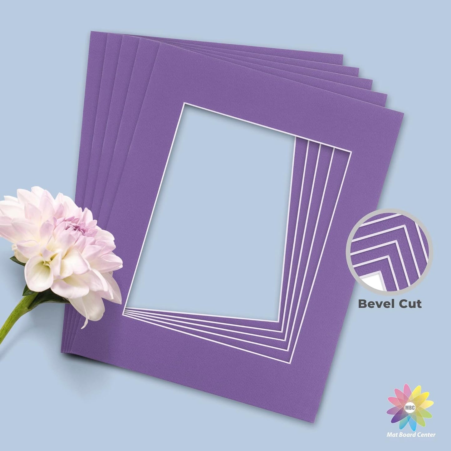 Mat Board Center, Pack of 10, 11x14 for 8x10 Purple Color Mats - Bevel Cut, Acid Free, 4-ply Thickness, White Core - for Pictures, Photos, Framing