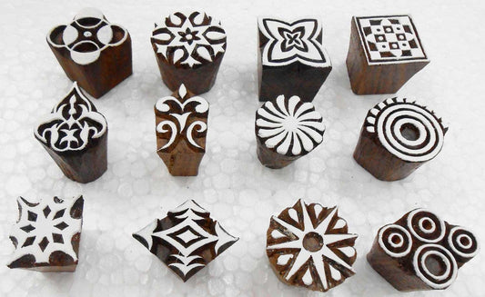 Wholesale Pack of 12 Wooden Block Printing Stamps for Textile Designing/Henna Tattoo/Crafts Printing Pattern for Saree/Home Decor
