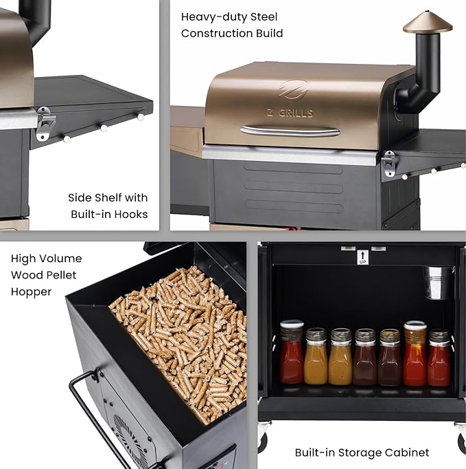 Z GRILLS 600D Wood Pellet Grill – 8-in-1 BBQ Smoker with PID 3.0 Controller, 572 sq in Cooking Area for Outdoor Grilling and Smoking, Huge Storage Cabinet Side Shelf with Tool Hooks