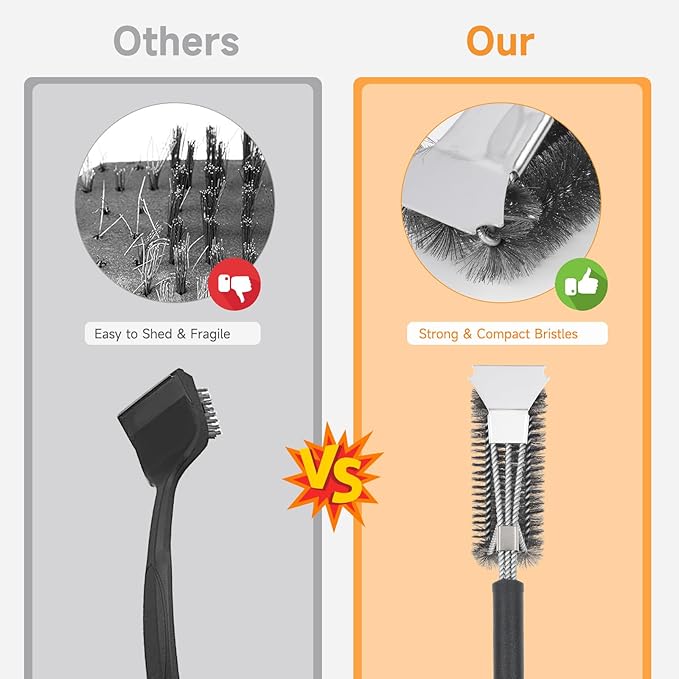 SHINESTAR Grill Brush, 18-Inch Grill Cleaning Brush with Long Handle, Durable Safe Cleaner for Cast Iron & Stainless-Steel Grates, Ideal for Outdoor Grill Brush