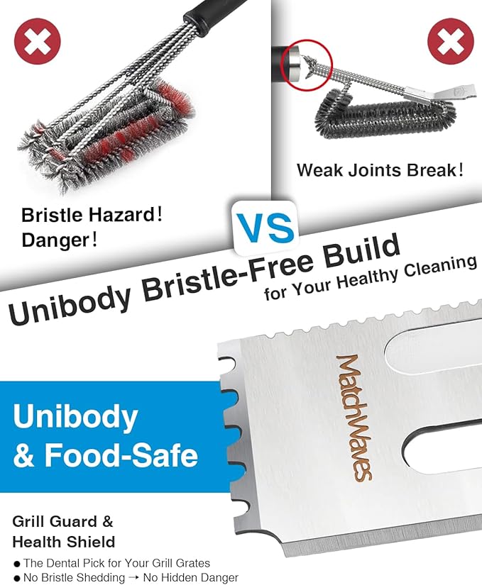 Stainless Steel Grill Scraper for Traeger Grills, Grill Grate Cleaner - Safe Bristle-Free Grill Cleaning Tool
