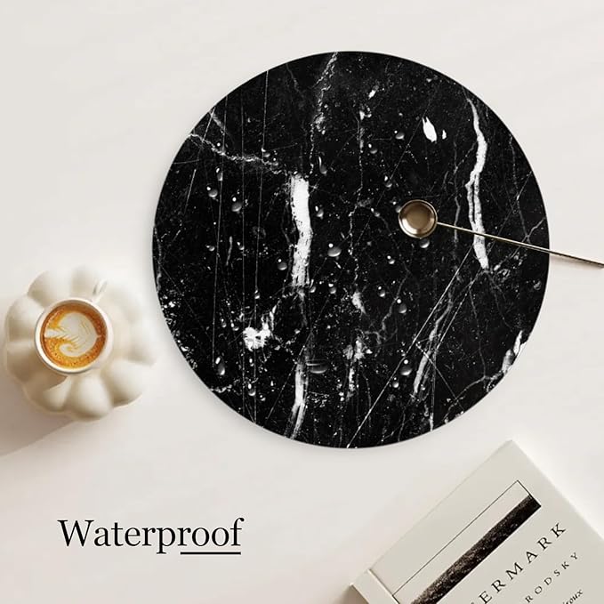 Heat Resistant Placemats Set of 4,Black Marble Round Ding Table Placemat Easy to Clean Waterproof Non-Slip Place Mats Tabletop Protection Kitchen Decoration,13inch