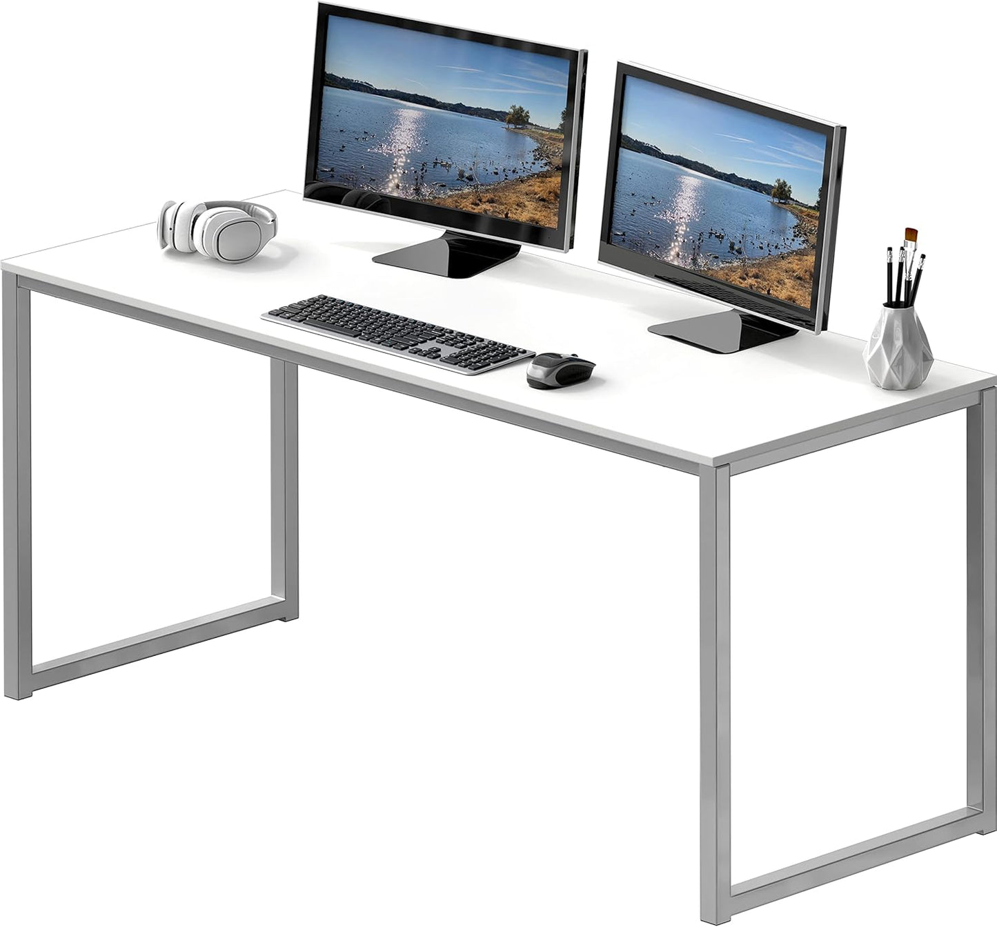 SHW Mission 55-Inch Home Office Computer Desk, White