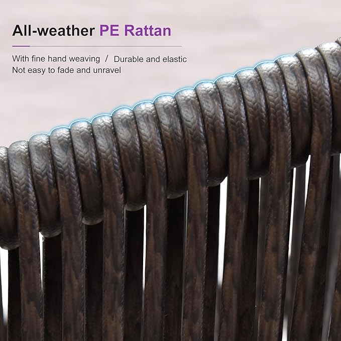 PURPLE LEAF 5 Pieces Outdoor Round Dining Set Patio Oversize Table and Chairs Set Aluminum Rattan Wicker Patio Furniture Set for Lawn Backyard Deck Brown