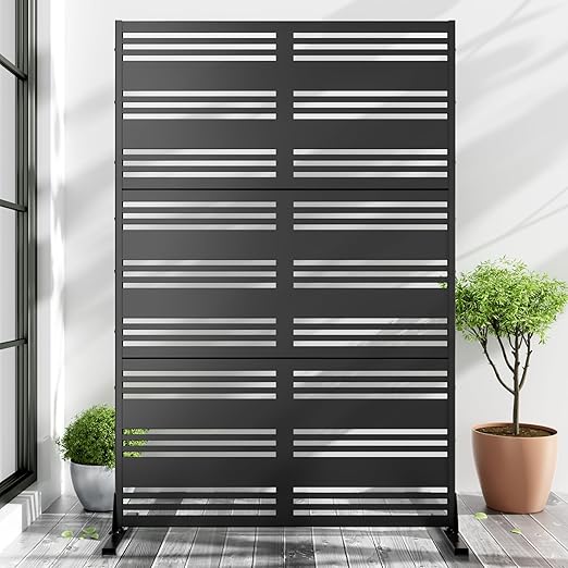 Casaphoria 72" H x 47" W Metal Outdoor Privacy Screen, Freestanding Decorative Divider for Patio, Deck, Balcony, and Garden with Stable Base, Black-Harold