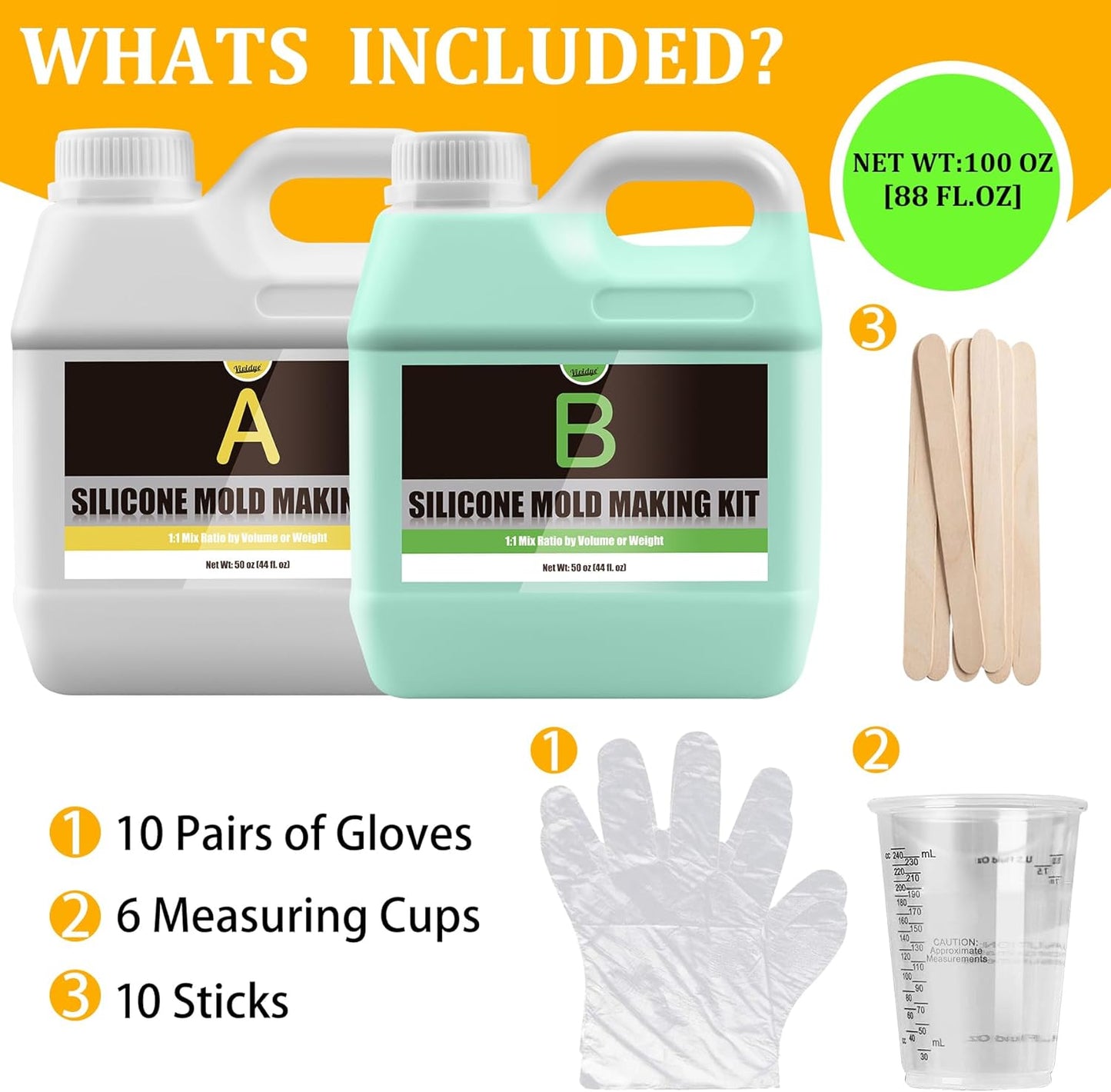 Silicone Molds Making Kit 100oz, Super Elastic 15A Silicone Rubber for DIY Mold Making, Silicone 1:1 Mixing Ratio Fast Curing Green Silicone Mold Kit for Casting Resin Molds/Candle Molds/Soap Molds