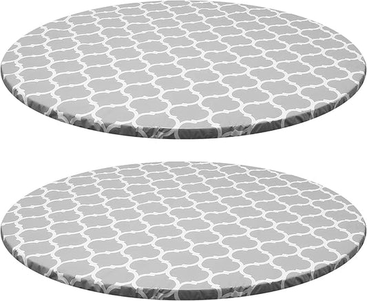 2 Pcs Round Picnic Tablecloth, Waterproof Elastic Fitted Table Covers, Elastic Edge Table Cover Indoor Outdoor Round Fits 43"-55" Round Table Cloth, Oilproof Wipeable Protector for Camping (Grey)