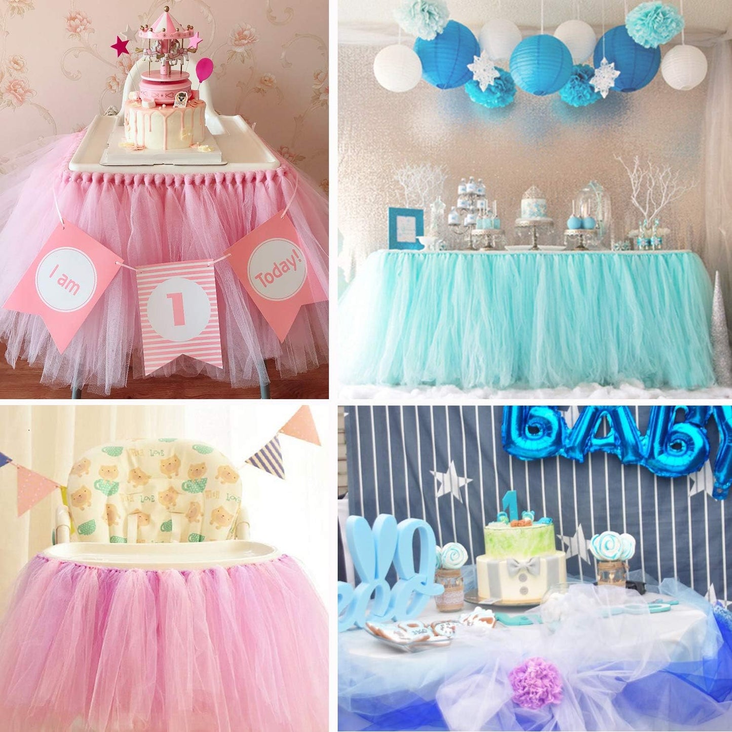 Crystal Organza Fabric Tulle - 16" by 50 Yards Sheer Fabric for Wedding Party Decoration Bridal Shower Tutu Roll Netting Spool Ribbon Wrapping (Light Blue)