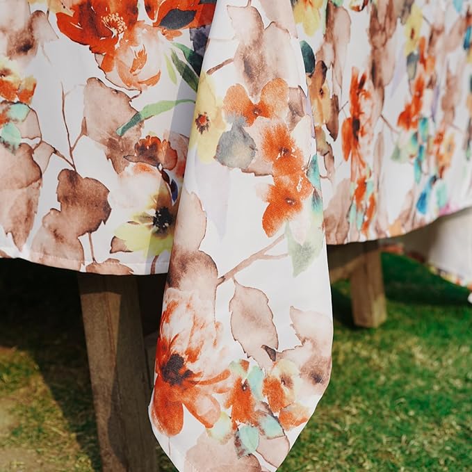 Rectangle Outdoor Tablecloth 60 x 108 Inch, Spillproof Waterproof Tablecloth, Durable Floral Print Pattern Farmhouse Table Cover for Dining, Party, Easter, Orange Flower