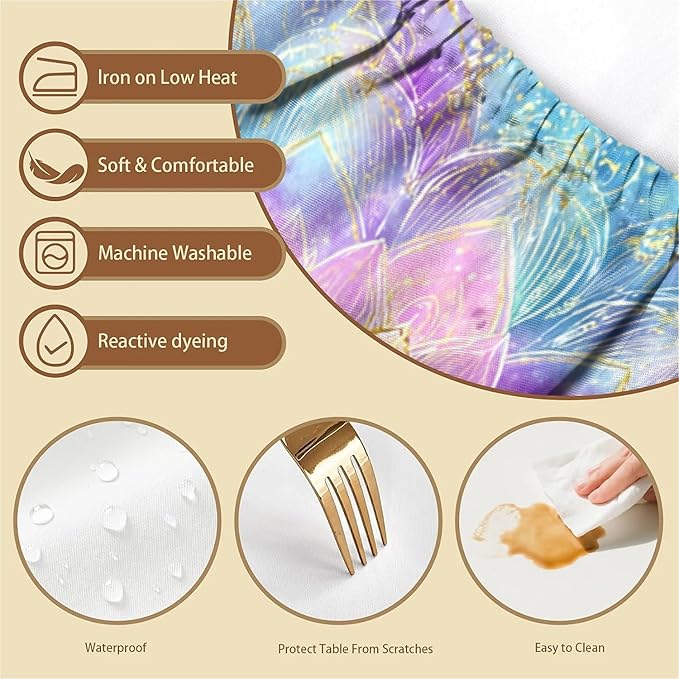 Rectangle Table Cloth Cover Waterproof Elastic Fitted Polyester Fitted Tablecloths for 6 Foot Tables for Indoor,Picnic, Camping, Outdoor （60" x 30"，Datura）