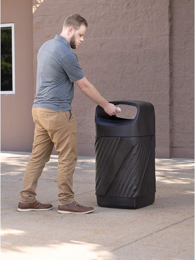 Safco Twist Trash Can, 32 Gallons, Indoor and Outdoor Use, Durable & Weather-Resistant Commercial Garbage Can, Black