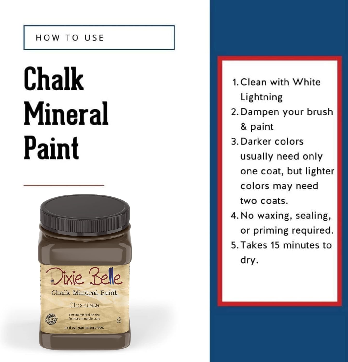 Dixie Belle Paint Company Chalk Finish Furniture Paint - Chocolate (32oz) - Matte Creamy Brown Chic Chalk Mineral DIY Furniture Paint
