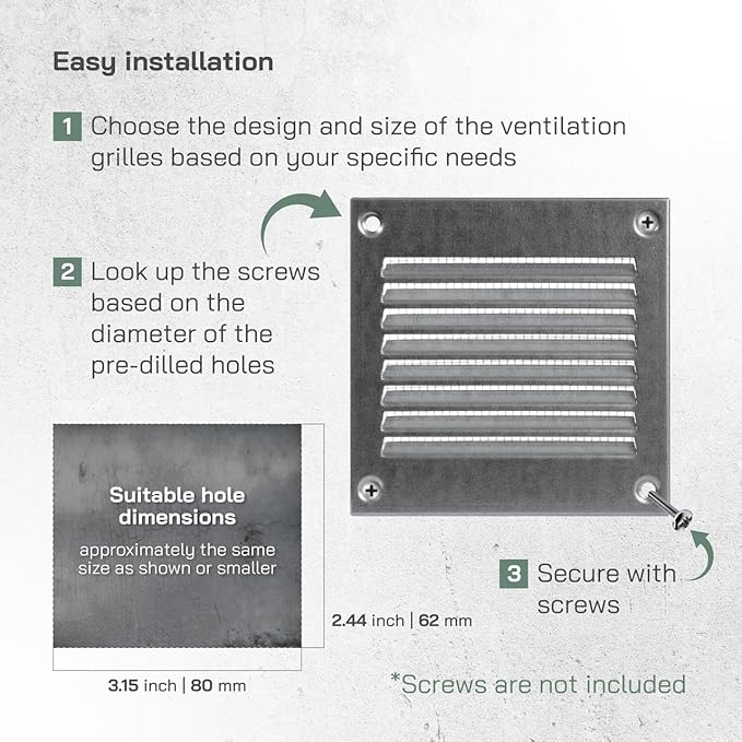 Vent Systems 4'' x 4'' Inch (Overall Dimensions) Galvanized Air Vent Cover - Metal Air Return Grill with Built in Guard Screen Mesh - HVAC Ducting Vent Duct Cover for Interior, Exterior Use