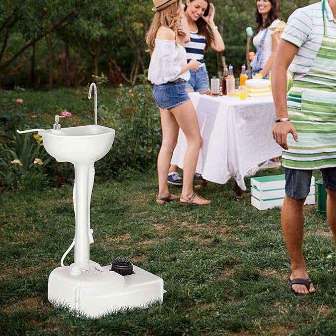 Portable Hand Washing Station, Camping Sink Wash Hand Basin with Wheels, Towel Holder & Soap Dispenser, for Outdoor Events, Gatherings, Garden, Worksite,Washbasinonly