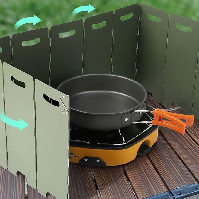 Stove Windshield - Camping Stove Wind Blocker, 11 Plates Windproof Screen | Portable Cooking Wind Barrier, Lightweight Folding Gale Shield for Backpacking, Picnic, Hiking, Outdoor Meal Setup