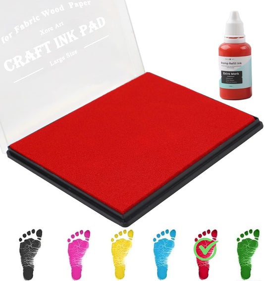 5"x4'' Large Ink Pad Washable Stamp Ink Pad for Baby Footprint Handprint with 30ml Premium Refill Ink (Red)