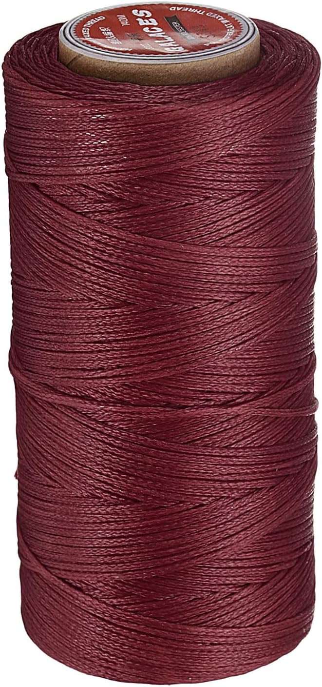 uxcell Flat Leather Sewing Waxed Thread, 140m / 153 Yards Polyester Wax String, 300D Wax Stitching Cord for Leather Crafts, Bookbinding, Bracelets Braided, Burgundy