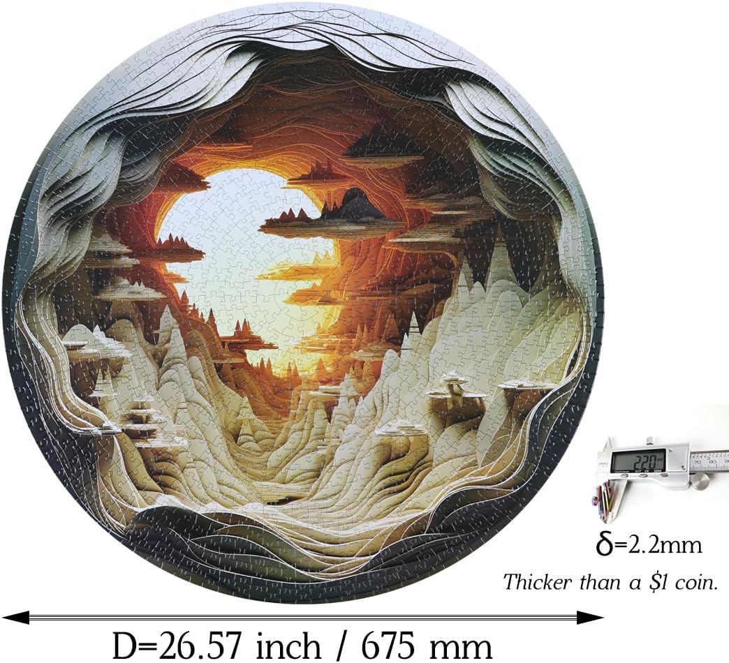 Bgraamiens 3D Visual Dawn Inside a Cave - 1000 Pieces Round Puzzle for Adults, Unique Autostereoscopy Hard Challenge, BG24011