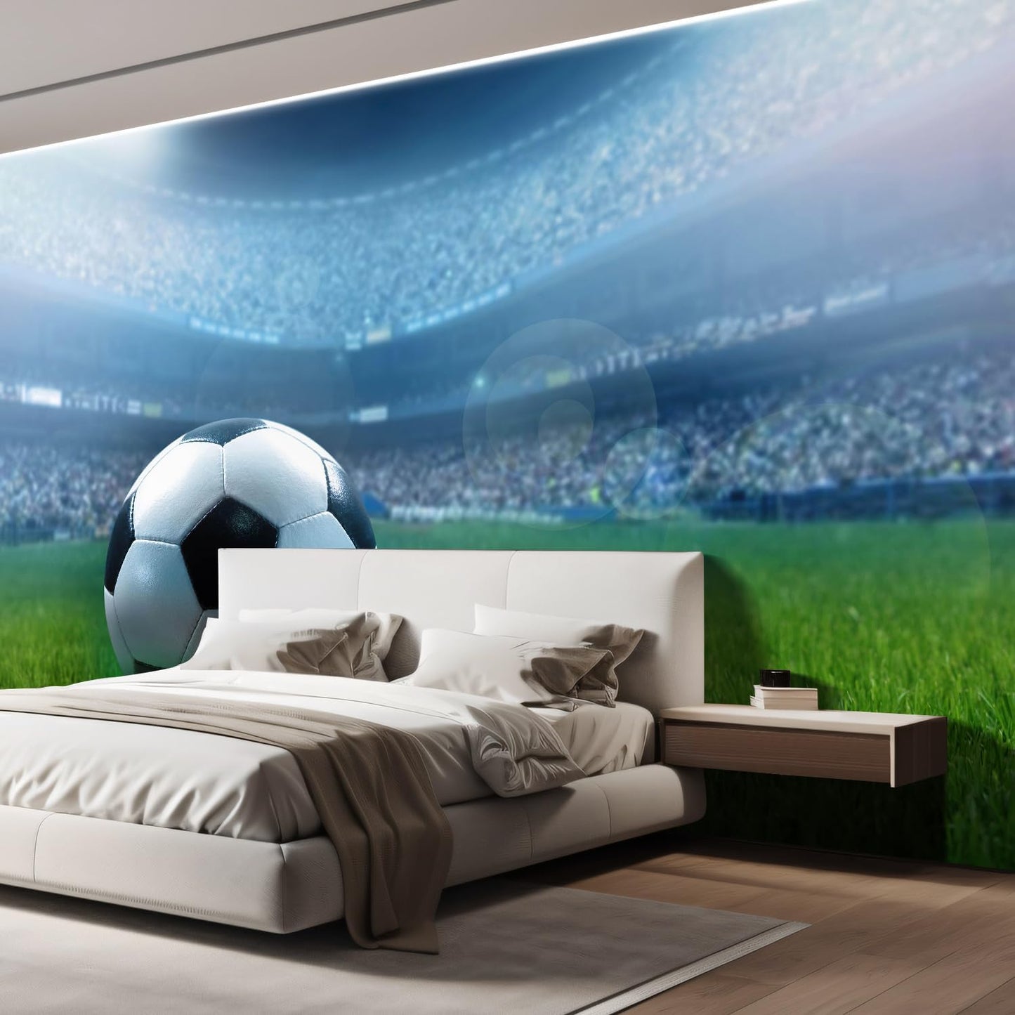 wall26 Wall Sticker/Wall Mural Close Up of a Football Ball on a Full Stadium, Not Peel and Stick, Non-Woven Wallpaper Decorative for Bedroom, Living Room, Office - 99x96 inches