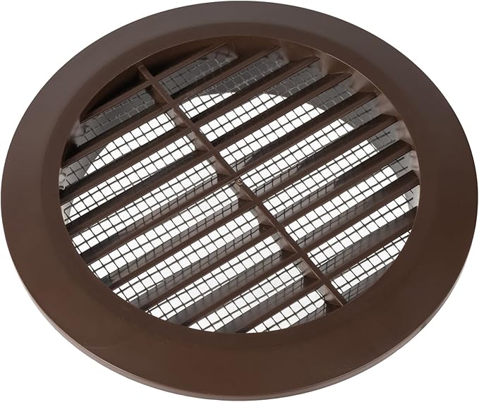 Brown 4" Inch Round Ventilation Grille with Insect mesh. (Duct 4Ø / Grille 5Ø) Ventilation Applications. Indoor and Outdoor Vent Cover. Available 3 Sizes / 4 Colors.