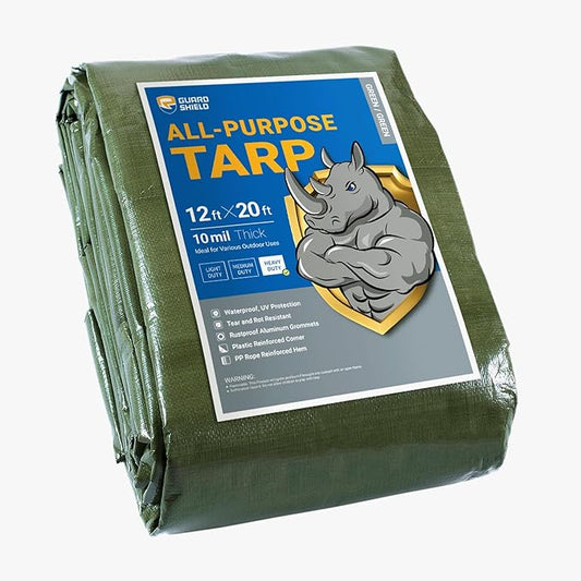 GUARD SHIELD Heavy Duty Tarp 12x20 Feet Green Multi Purpose Thick Waterproof Poly Tarp Cover 10mil