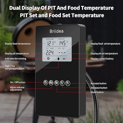 BBQ Temperature Controller, Briidea Automatic Smoker Fan Controller with Dual Probe, Compatible with Big Green Egg, Kamado Joe, Primo, Ceramic Grills, Cypress Grill, Delivers Reliable Heat Control