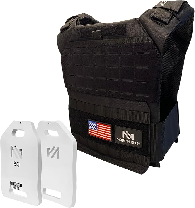 Northgym Adjustable Weighted Vest/Incl. 3D Weight Plates in 14lbs / 20lbs/ 30lbs/ 42.5lbs - Optimized Weight Distribution and with Curved Plates for Running, Functional Training and Working Out